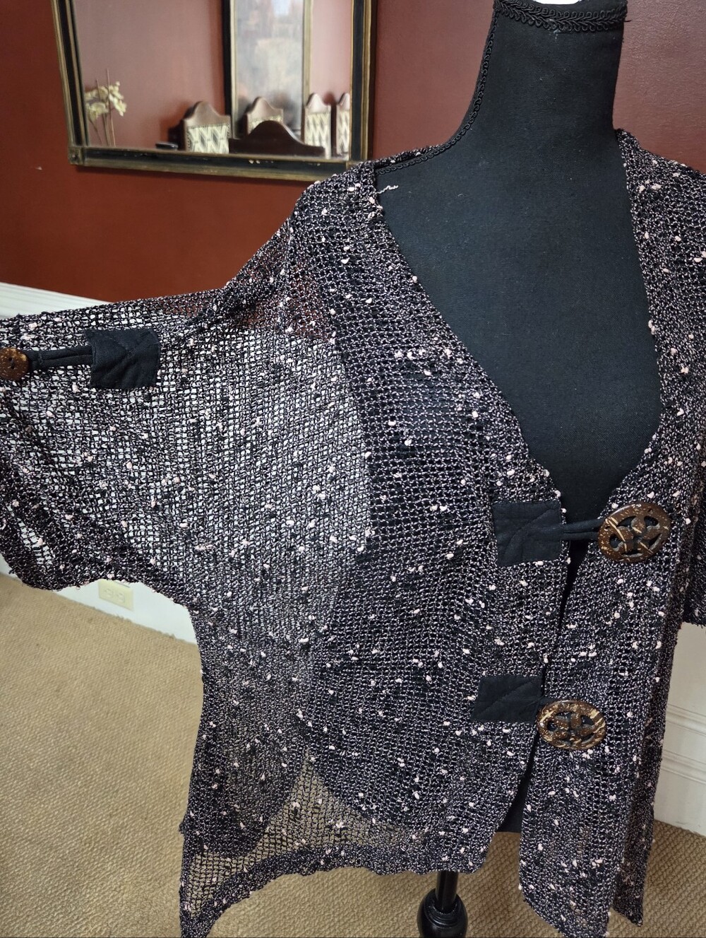 Kaktus Openwork Knit Sweater W Beautiful Buttons 🔘